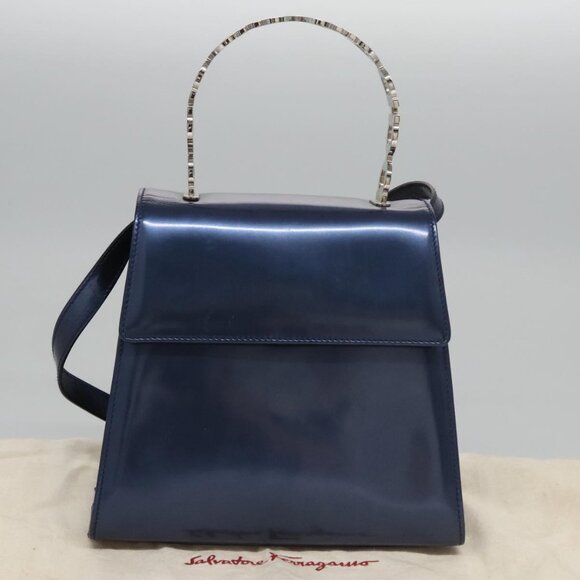 Salvatore Ferragamo Hand Bag Enamel 2way Blue - Picture 11 of 16